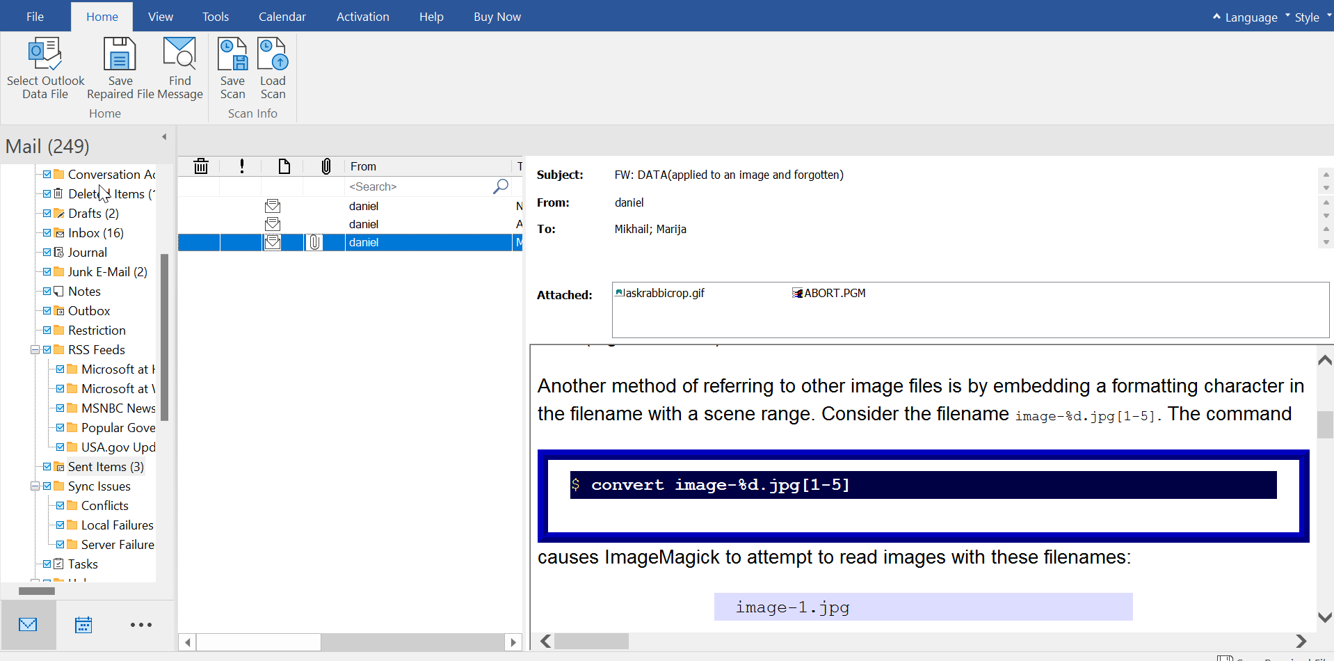 scan duration depends on the size of the PST file