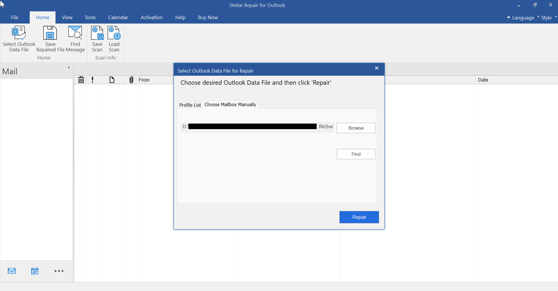 Select PST File for Repair