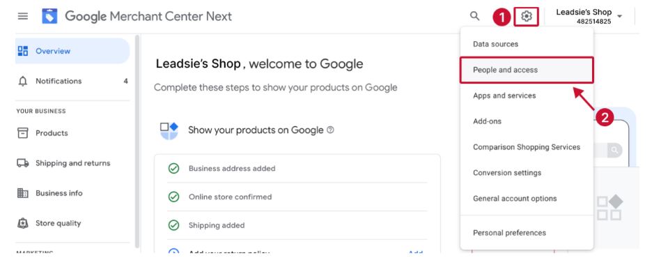 How to give access to Google Merchant Center